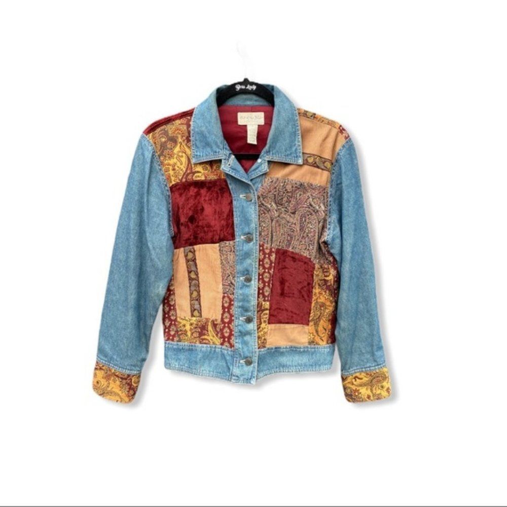 J. Jill Denim Out of the Blue Patchwork Jean Jacket See Measurements - Picture 2 of 15